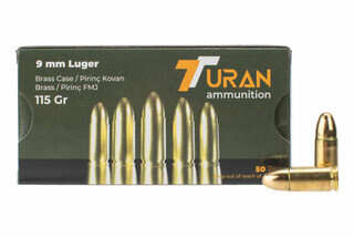 Turan 9mm 115gr Brass Full Metal Jacket Ammo - Box of 50 features a brass cased lead core bullet